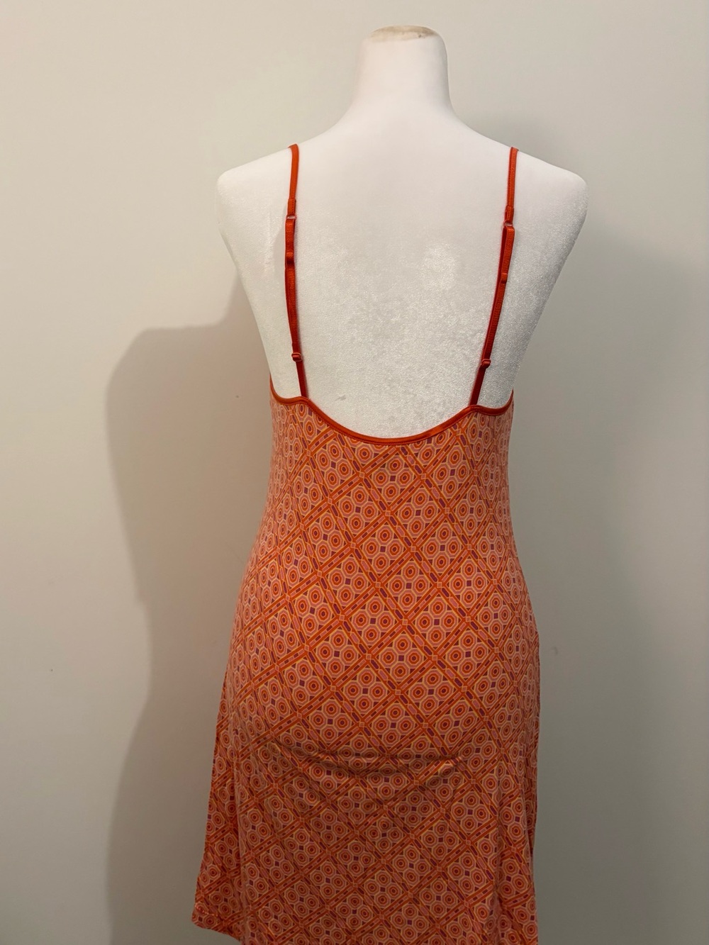 Orange Pink Geometric Slip Dress Y2K Retro Cami Mini Dress - Picture 5 of 5